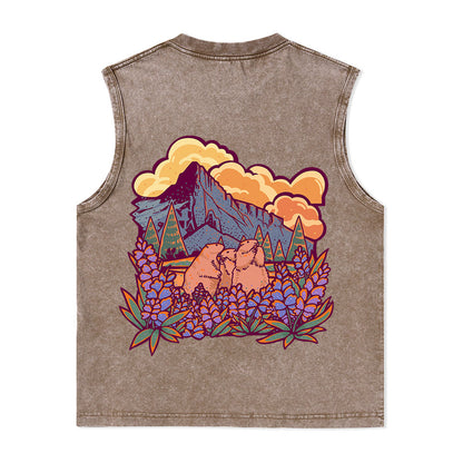 Freeleaf Mount Rainier National Park Unisex Nature Inspired Washed Tank Tops