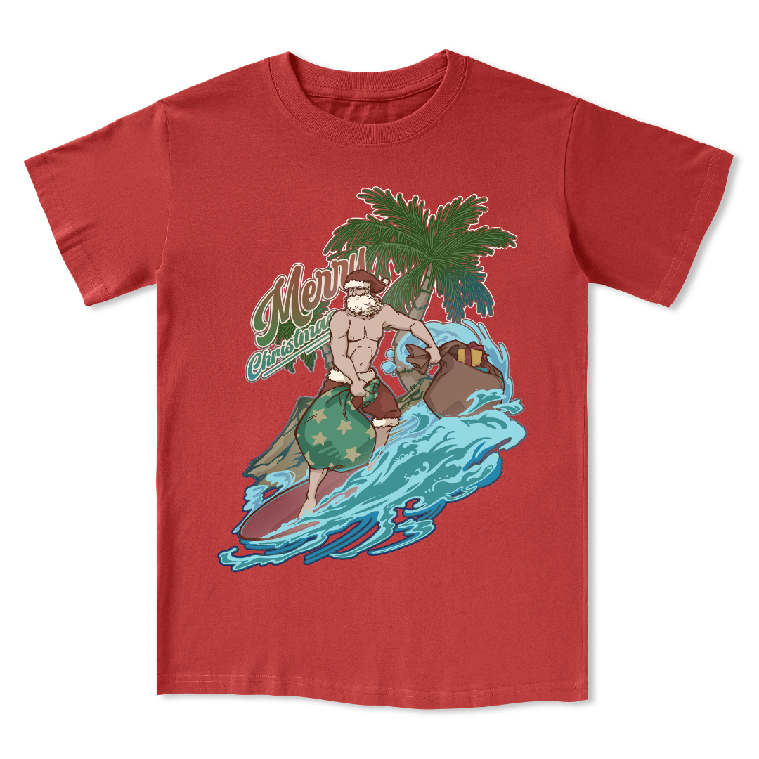 Santa Claus Surfing Front-print Tee