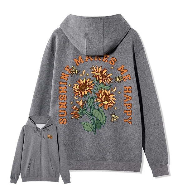 Freeleaf Sunshine Makes Me Happy Unisex Nature Inspired Fleece Full-Zip Hoodie