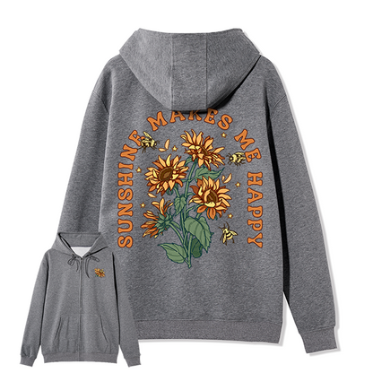 Freeleaf Sunshine Makes Me Happy Unisex Nature Inspired Fleece Full-Zip Hoodie