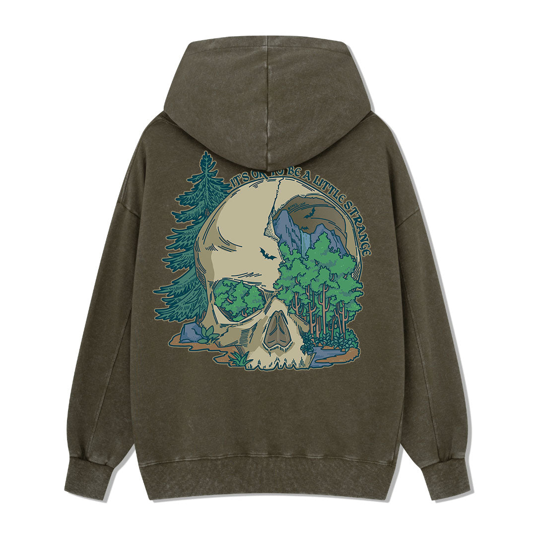 Skull Mountain Back-printed Washed Hoodie