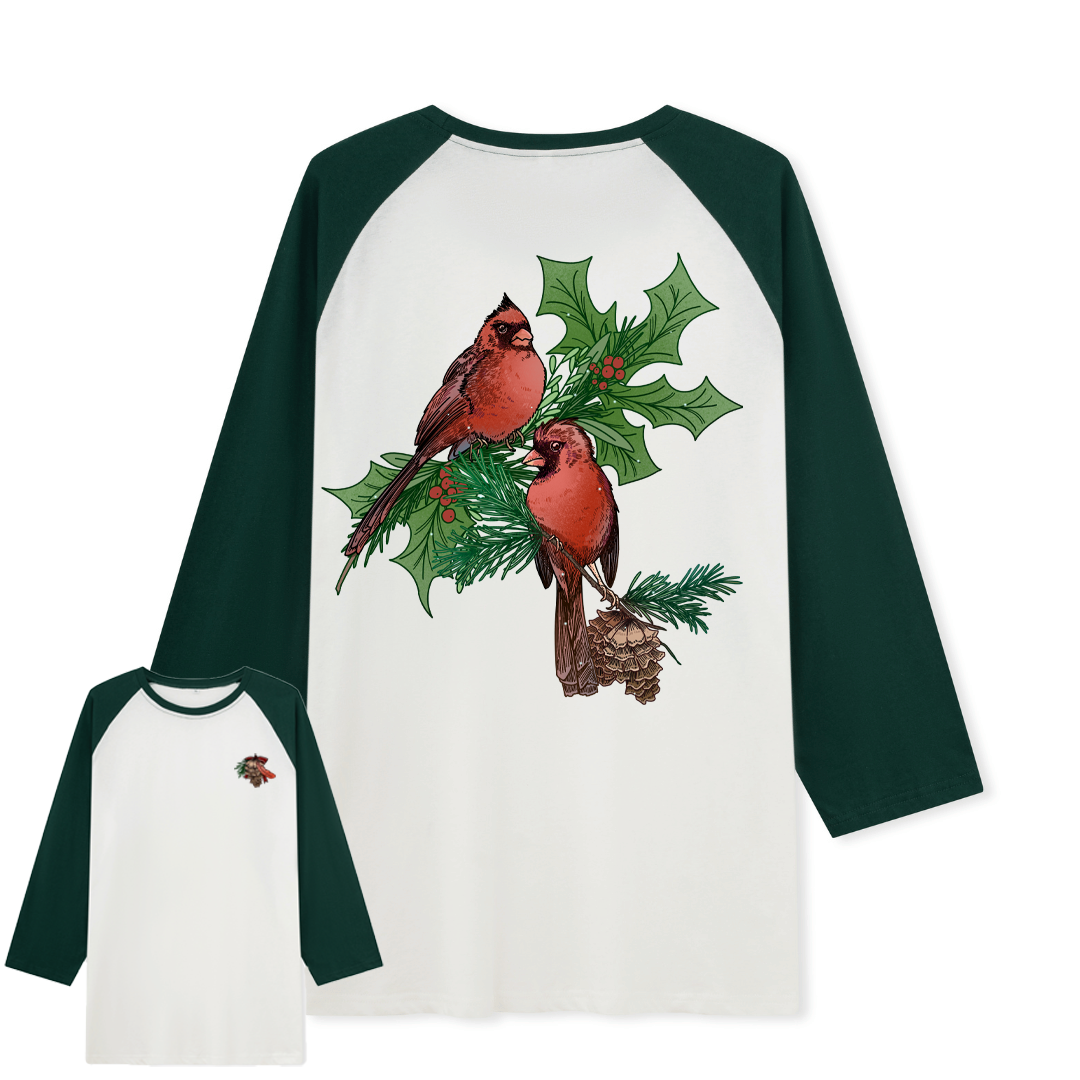 Christmas Cardinal Raglan Long Sleeve Top