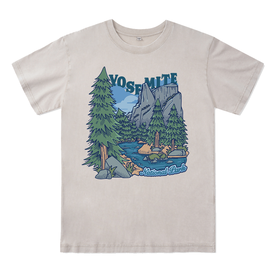 Yosemite National Park Front-printed Washed Tee