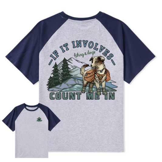 Hiking & Dogs Adventure Raglan Short Sleeve Top