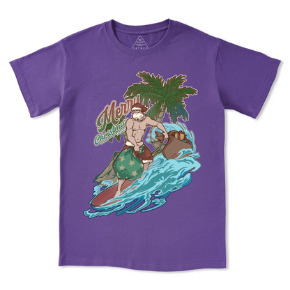 Santa Claus Surfing Front-print Tee