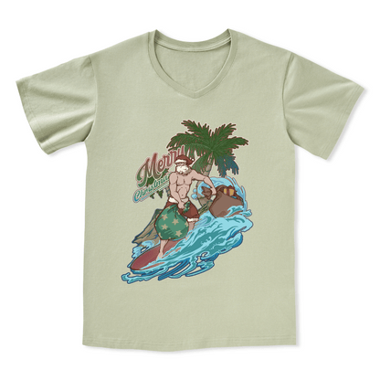 Santa Claus Surfing Front-printed V-neck Tee