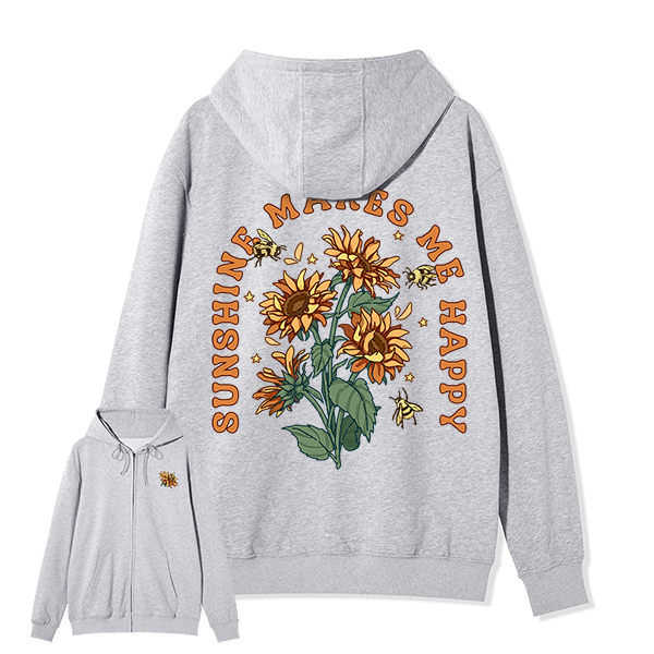 Freeleaf Sunshine Makes Me Happy Unisex Nature Inspired Fleece Full-Zip Hoodie