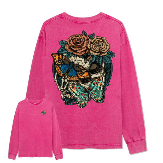 Floral Skull Washed Long Sleeve Top