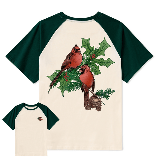 Christmas Cardinal Raglan Short Sleeve Top