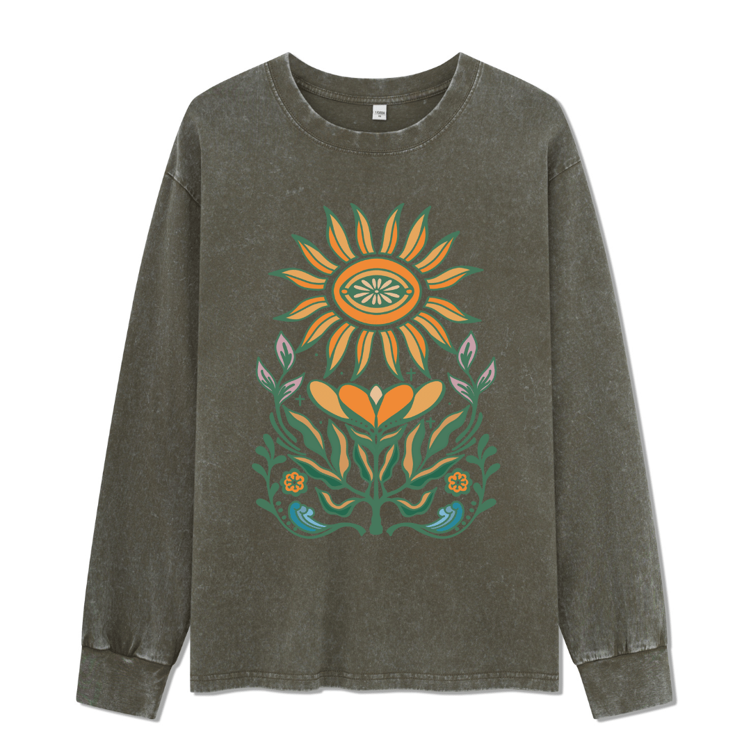 Sunflower Front-printed Washed Long Sleeve Top