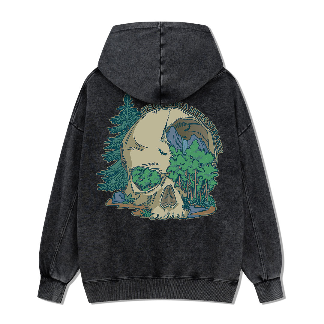 Skull Mountain Back-printed Washed Hoodie