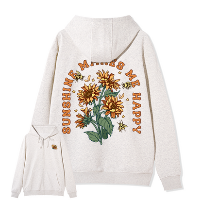 Freeleaf Sunshine Makes Me Happy Unisex Nature Inspired Fleece Full-Zip Hoodie