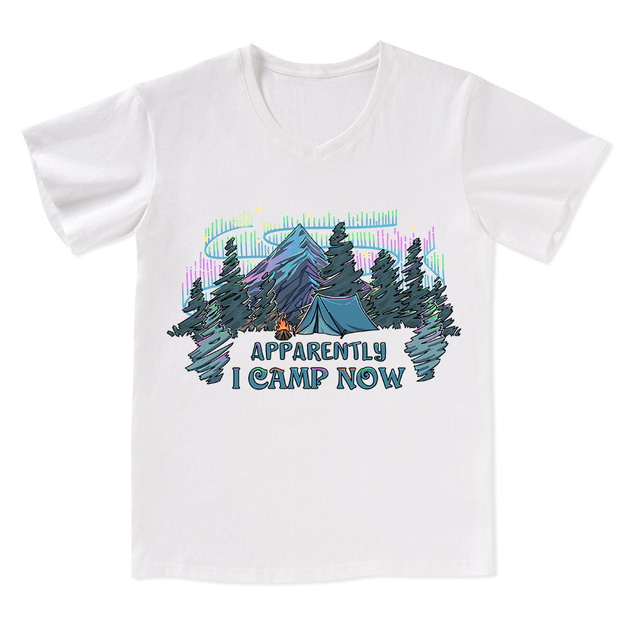 Freeleaf I Camping Now In the Land of Aurora Front-printed V-neck Tee