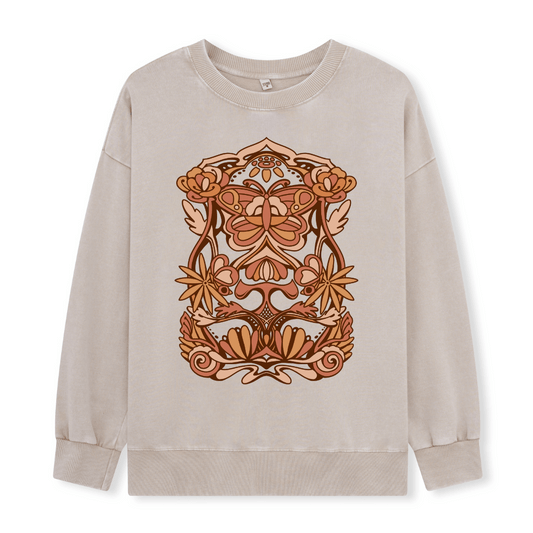 Spring Butterfly Front-printed Washed Sweatshirt