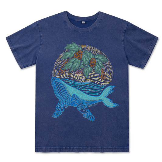 Striated Whale Front-printed Washed Tee