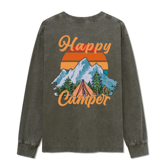 Happy Camper Washed Long Sleeve Top