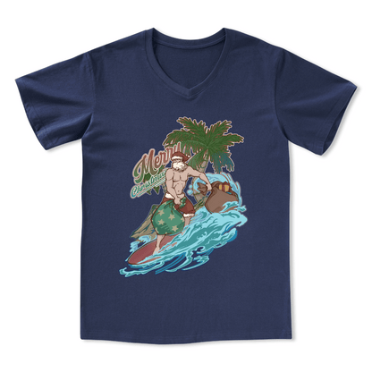 Santa Claus Surfing Front-printed V-neck Tee