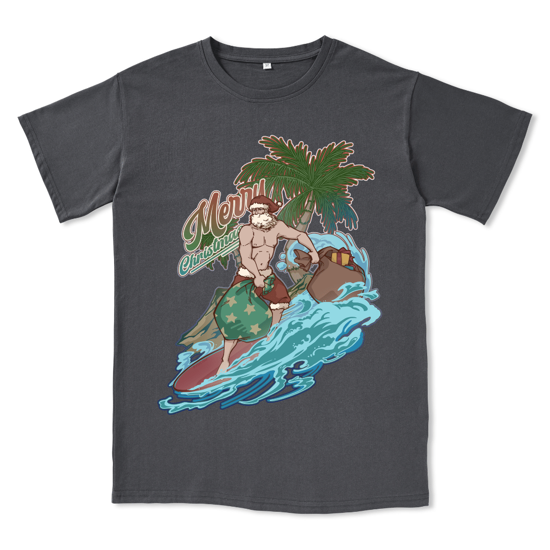 Santa Claus Surfing Front-print Tee