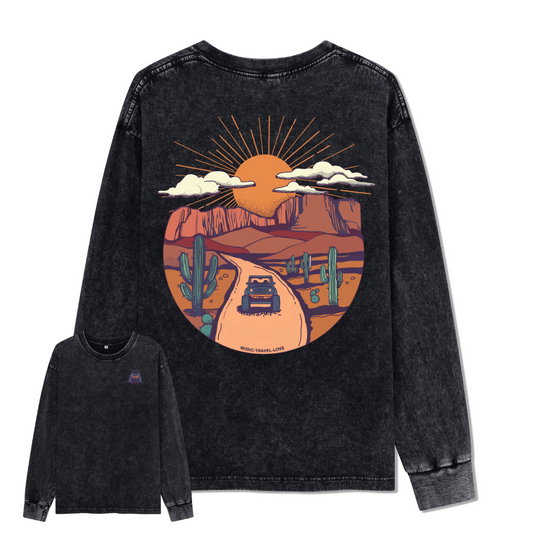 Go Hiking With Music Washed Long Sleeve Top