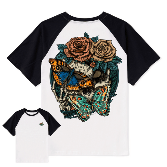 Floral Skull Raglan Short Sleeve Top