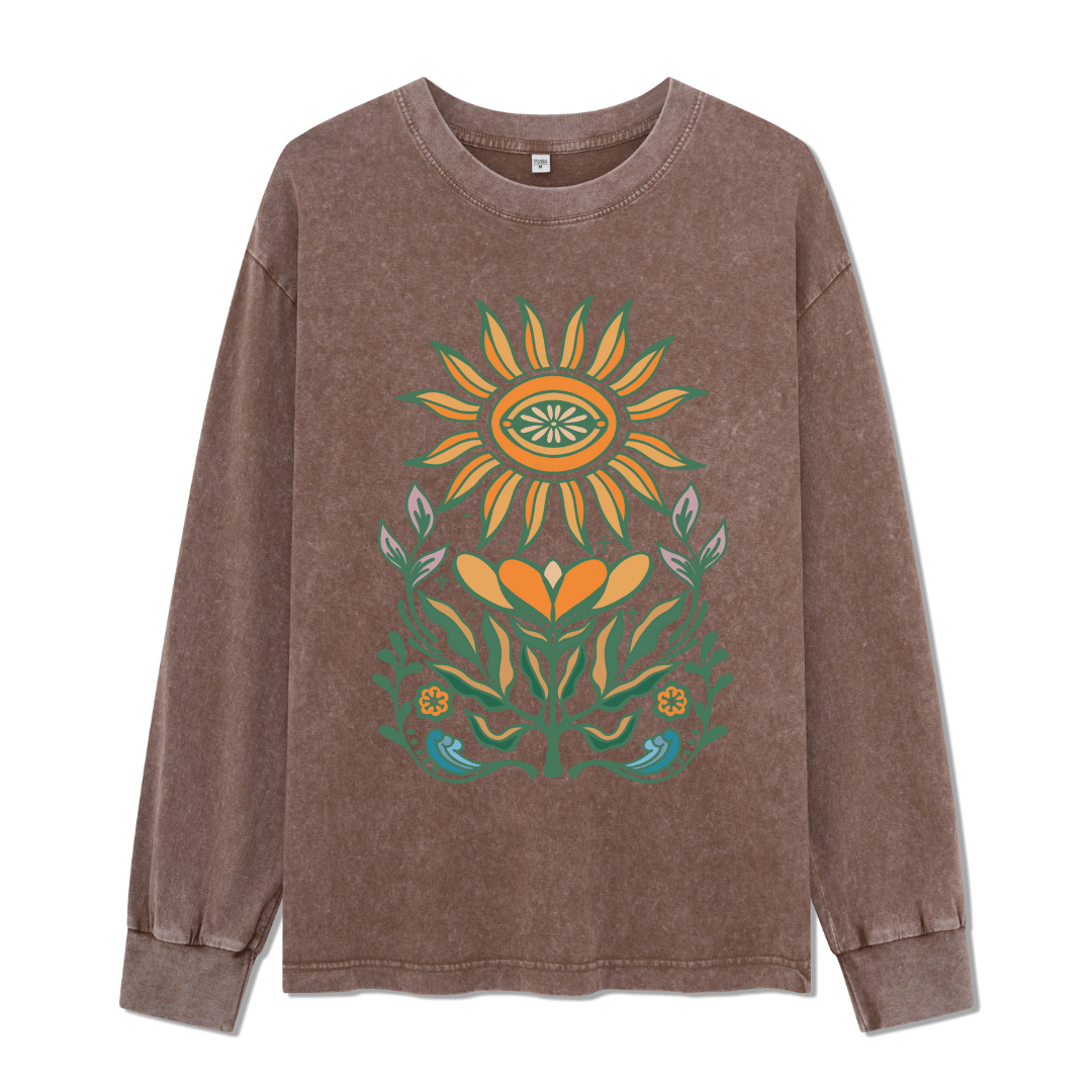 Sunflower Front-printed Washed Long Sleeve Top