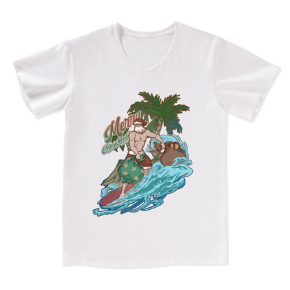 Santa Claus Surfing Front-printed V-neck Tee