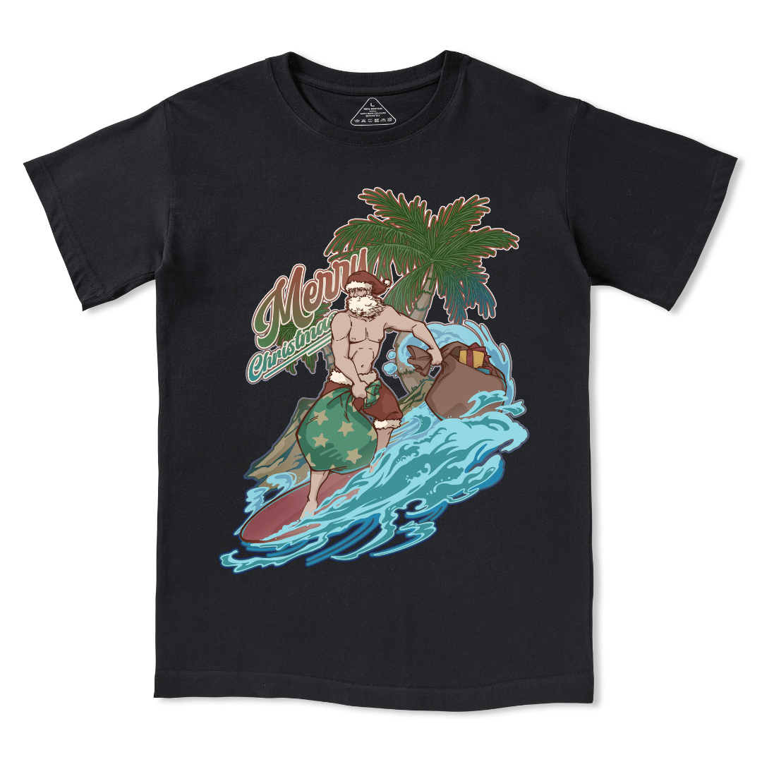 Santa Claus Surfing Front-print Tee