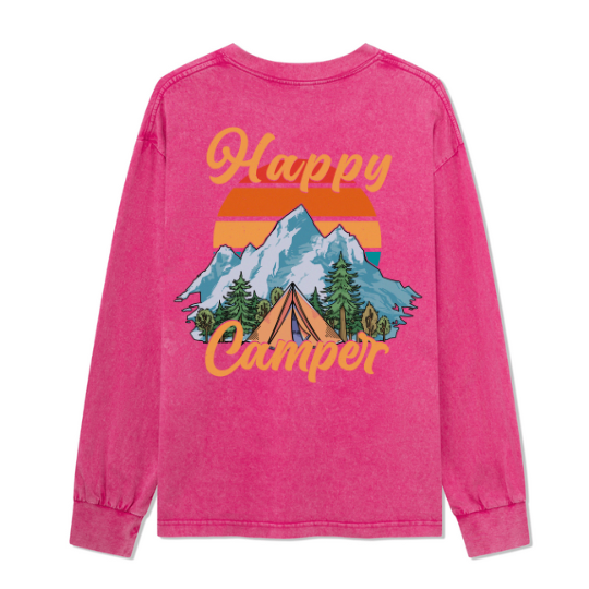 Happy Camper Washed Long Sleeve Top