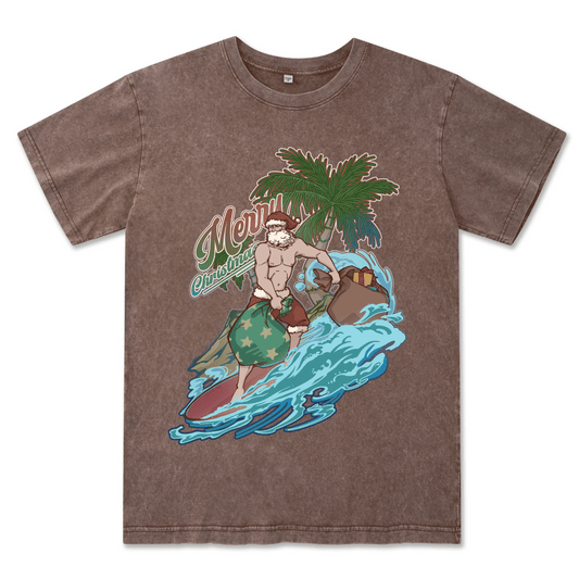 Santa Claus Surfing Washed Tee