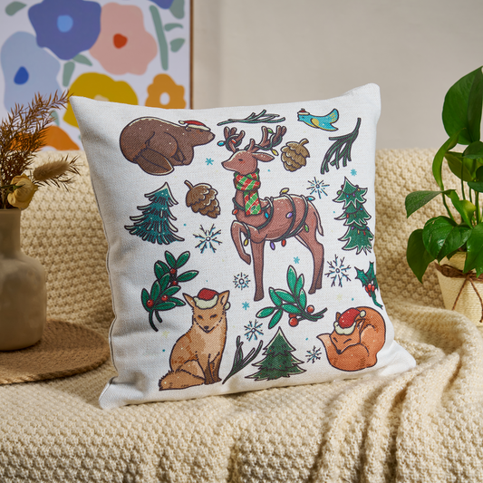 Freeleaf Yellowstone Christmas Wonderland Cotton Linen Cushion Pillow